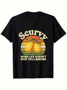 Camiseta Gráfica de Limones para Hombre "Cuando la Vida No Te da Limones" - Estampado de Limones Realista y Frase Divertida, Camiseta Casual de Algodón con Cuello Redondo para Ropa Urbana, Deportes al Aire Libre y Atuendo Casual - Ajuste Cómodo para Todas las Temporadas - Negro - Ver 1