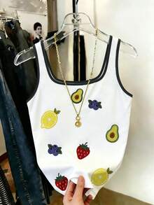 Colorblock Crab & Lobster Print Sleeveless Crop Top, Fitted Slim Sexy Camisole For Beach Vacation, Y2K Style Suitable For Daily Casual, Travel, Beach Party, Street, School, Shopping, Country Music Festival, Summer Essential For Women - Multicolor - View 3