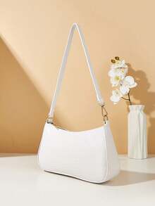 Crocodile Embossed Baguette Underarm Bag, Minimalist Commuter Style, Versatile For Work And Leisure, Lightweight And Sophisticated - White - View 2