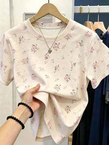 Floral Print Blouse, Graphic Tee, Summer Clothes, Women's Top, Matching Sister Outfit, , Fashionable Blouses And Shirts, Aesthetic Tee, Gift For Sister, Gift For Mom, Casual Minimalist Fashion Top - 彩色 - 查看 1
