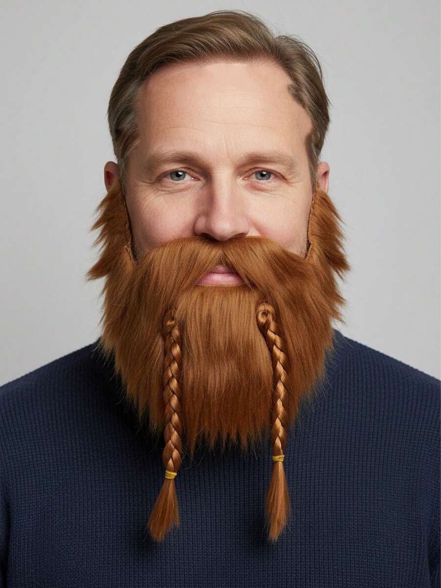 Reddish-Brown Double Braided Beard, Vintage Fantasy Style Suitable For Viking/Dwarf/Pirate Characters, Low-Cost Styling Highlight Accessory, Also For Cosplaying Barbarian/ Characters In Games,Party - Multicolor - View 1