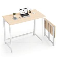 31.5 Inch Folding Computer Desk Metal Frame Oak Finish Space Saving Foldable Writing Gaming Workstation Mini Portable Desk For Home Office Bedroom Small Spaces - Maple - View 8