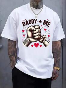 Camiseta de Talla Grande para Hombre 100% con Estampado 'Daddy And Me' y Decoraciones de Corazones, Camiseta Casual de Manga Corta Cómoda para el Verano - Multicolor - Ver 6