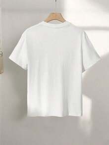 Lightweight Graphic Print T-Shirts, Short Sleeves And Round Neck, Casual Spring/Summer Top, Best-Selling Choice For Women, 100% Cotton. Spacious - 白色的 - 查看 3