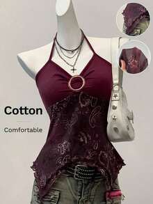 Blusa casual de mujer con cuello de corbata y estampado de anacardo, versátil para uso diario - Burdeos - Ver 8
