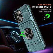 [24h Shipping From DE/FR/ES] Phone Case: Shockproof With Card Slot, Compatible With IPhone 17/17 Air/17 Pro/17 Pro Max, 16 Pro Max/15 Pro/14 Plus/13 PM/12/11 Mini And Other Models. Also Suitable For IPhone 17 Series Models With Card Slot Function. Includes Ring Stand - 黑色 - 查看 3