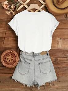 Soft G7271 New 2024 Scenic Illustration Printed T-ShirtCotton T-Shirt, Elegant Blouses For Women - 白色 - 查看 2