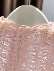 Women's Turtleneck Long Sleeve Sheer Frill Trim T-Shirt Casual Pink - Pink - View 6