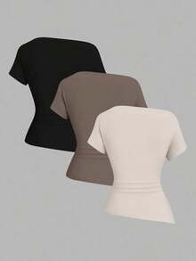 Camiseta Casual de Hombro Asimétrico para Mujer JJSab - Multicolor 19 - Ver 10