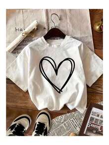 -Sommer Basic Shirt With Heart Print, Loose And Comfortable, For Men. - White - View 5
