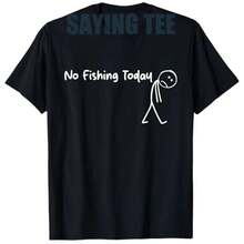 Un triste aficionado a la pesca, representado con un monigote, no pudo ir a pescar hoy; camiseta para el Día del Padre; camiseta femenina con cita sobre el estado de ánimo de un pescador; regalo novedoso estilo Y2K. - Negro - Ver 2