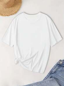 Camisetas de mujer, camisetas de mujer, conjunto de 1 pieza para mujer, camiseta con estampado OK Star - cuello redondo casual, manga corta, poliéster lavable a máquina - la elección de moda perfecta para primavera y verano. - 1 patrón aleatorio blanco - Ver 2