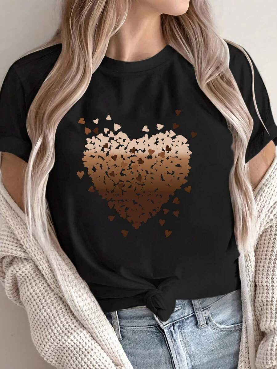 Women's Fashion Short Sleeve With Letter Print - Black - View 1