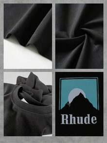 Premium Unisex Casual T-Shirts, Men's Graphic T-Shirt, Rhude 100% Cotton Casual T-Shirt - 黑色 - 查看 4