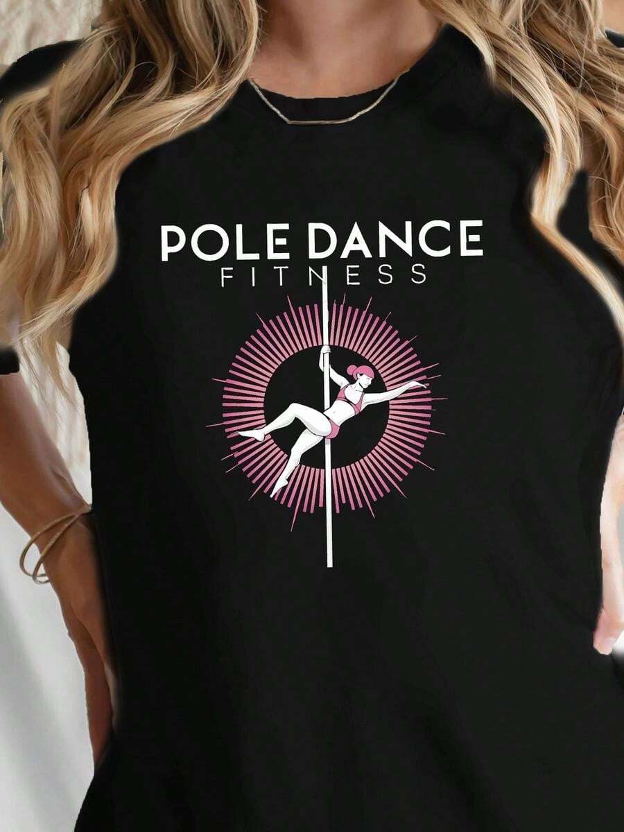 1 pieza, camiseta de manga corta de algodón puro clásica y versátil, adecuada para usar en cualquier estación. Dise?o con forma de bastón para mujer, estilo moderno y elegante - Negro - Ver 1