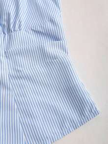 Blusa de mujer de nueva llegada sin mangas con lazo en la cintura y rayas ajustada - Azul - Ver 6