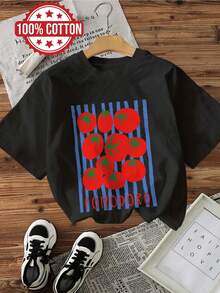 Graphic Print T-Shirt, Casual Short Sleeve Round Neck Top For Summer And Spring, Women's Clothing - 黑色 - 查看 6