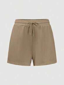 3 piezas Pantalones cortos deportivos casuales de cintura elástica y cordón de unicolor - Gris Claro - Ver 8