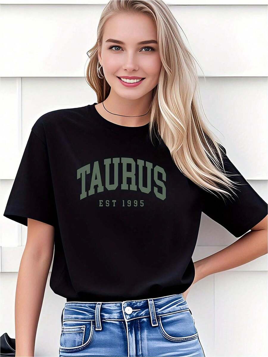Camiseta Extra Grande para Mujer, Signo Zodiacal Tauro - Negra y Verde, Estilo Retro Vintage, Corte Holgado, Camiseta para Uso Diario para Mujeres Tauro Nacidas en 1995 - Idea de Regalo de Cumpleaños, Artículo de Almacén Local para Mujeres, Hermosa Blusa para Mujer, Camiseta para Mujer, Camiseta Gráfica para Mujer, Camiseta para Mujer, Camisa para Mujer, Blusa para Mujer, Top para Mujer, Ropa para Mujer - Negro - Ver 1