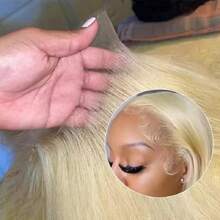 HJ WEAVE BEAUTY 180% Density 613# Blonde Straight Human Hair 13x6 Lace Front Wig HD Transparent Lace Wigs For Women Pre-Plucked Pre-Bleached Wig Natural Hairline With Baby Hairs - S613 - Xem 8