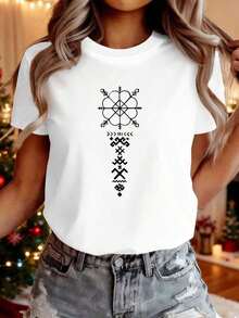 ComfortablePara Hombre Cultural Fun Camiseta Cómoda de Algodón Puro para Mujer Letona Uso DiarioLoose Versatile Short Sleeve T-shirt for Women - Blanco - Ver 7