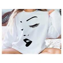 Sudadera de mujer con estampado de rostro, camiseta de mujer con estampado de rostro, camisa de mujer de alta calidad - Blanco - Ver 6