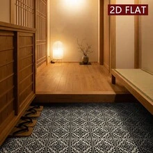 10片/套 黑白花卉图案PVC自粘防水可移除地板/墙贴，适用于浴室、客厅和厨房装饰，具有现代复古风格 - 10Pcs - 查看 11
