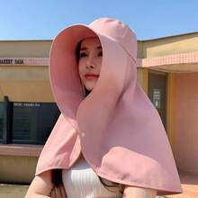 1pc Solid Color Wide Brim Sun Hat For Women, Summer UV Protection Shawl Neck Cover Foldable Bucket Hat - Multicolor - View 12