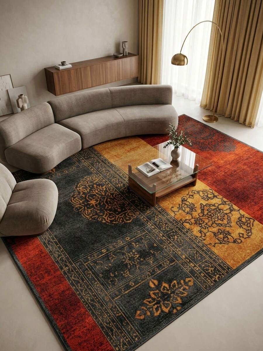 1pc European Classic - Gothic Color Block Patchwork Bohemian Carpet, Super Soft Plush Faux Cashmere Modern Area Rug, Machine Washable, Suitable For Living Room, Bedroom, Office And Dining Area - Perfect For Halloween, Christmas, Easter, Thanksgiving Decor, 700GSM, Indoor/Outdoor Use, Home Decor - Multicolor - View 1