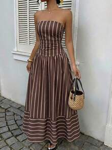Vestido bandeau con cintura ceñida y estampado de lunares, estilo vacacional - Multicolor 2 - Ver 5