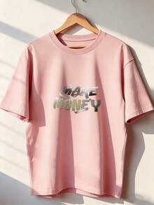 Urban And Minimalist Style Short-Sleeved T-Shirt,  Short-Sleeved T-Shirt For Spring And Summer 2026, Made In Mexico, 180 Grams. Cartoon Print, Couple Design, Suitable For Indoor Or Outdoor Wear. Crew Neck, Unisex, Ideal For The Office And Leisure. One-Pack. - PK-P631577SLNDXZGY511 - 查看 1