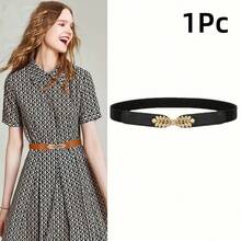 1pc/2pcs/4pcs Women's Minimalist Versatile Leaf Buckle Elastic Belt, Adjustable Decorative Accessory, Suitable For Dresses, Elegant Waist-Cinched Belt - Multicolor - View 30