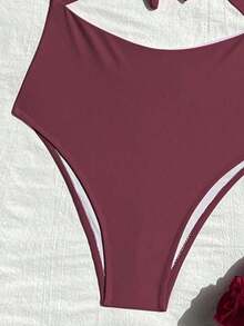 Swim Vcay Traje de baño de una pieza de unicolor negro elegante sin mangas, de cintura alta y con tirantes ajustables, para primavera/verano 2026 - Burdeos - Ver 7