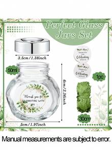1組迷你玻璃罐/蜂蜜罐附蓋子、綠葉緞帶與標籤，每罐容量50ml，密封蜂蜜罐，適用於婚禮、新娘派對伴手禮、嬰兒派對、送給她的/他的禮物，蜂蜜罐禮品組 - 彩色 - 查看 4