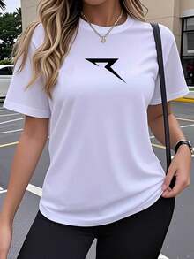 Women's Short-Sleeved T-Shirt, Creative, Modern, And Artistic Design With Popular And Interesting Prints, Elastic Crew Neck Top, Comfortable For Outdoor Wear In Spring And Summer, Casual, Loose, And Simple Crew Neck Top, Y2K Style, Soft Fabric For A Modern And Current Look, Breathable And Comfortable, Short-Sleeved Sports T-Shirt, Casual Wear For Fitness Workouts. A Very Distinctive Printed T-Shirt / Unisex Style / Suitable For Both Men And Women / Wrinkle-Resistant / Breathable - 白色 - 查看 1