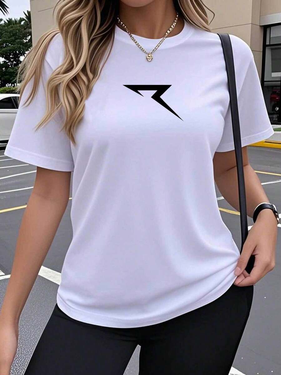 Women's Short-Sleeved T-Shirt, Creative, Modern, And Artistic Design With Popular And Interesting Prints, Elastic Crew Neck Top, Comfortable For Outdoor Wear In Spring And Summer, Casual, Loose, And Simple Crew Neck Top, Y2K Style, Soft Fabric For A Modern And Current Look, Breathable And Comfortable, Short-Sleeved Sports T-Shirt, Casual Wear For Fitness Workouts. A Very Distinctive Printed T-Shirt / Unisex Style / Suitable For Both Men And Women / Wrinkle-Resistant / Breathable - 白色 - 查看 1