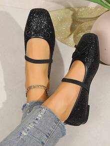 2026 New Spring/Summer Women's Mary Jane Shoes With Bow Tie, French Fairy Style, Square Toe Versatile Casual Slip-On Shoes Suitable For Parties And Gatherings - Black - View 5