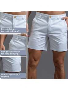 GS SNOWING Pantalones cortos chinos de 6 pulgadas para hombre, ajustados, de algodón elástico, informales, de verano, con parte delantera plana - Blanco - Ver 5