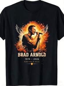 Brad Arnold 1978-2026 Unisex T-Shirt With A "Forever In Rock" Wings And Flame Design. Soft And Versatile, This All-Season Casual Essential Is A Perfect Everyday Gift For Fans And Friends. Its Crisp, Streamlined Cut Creates A Clean And Vibrant Look. The Relaxed Yet Flattering Silhouette Suits All Body Types, Offering A Style That's Both Casual And Sophisticated. - 黑色 - 查看 6