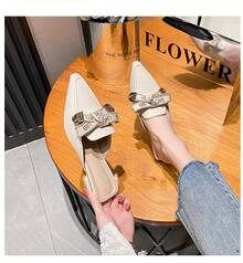 Nuovi arrivi estivi, ciabatte da donna con punta chiusa, punta appuntita, tacco largo robusto, suola morbida, comodi mocassini slip-on per uso esterno, disponibili anche in taglie forti per le donne. - Albicocca - Visualizzare 3