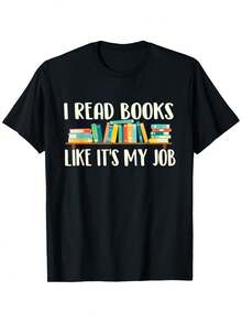 "La lectura es como mi trabajo" Camiseta para bibliófilos - Camiseta casual de manga corta negra estilo vintage, con estampado blanco de estantería, adecuada para profesores, lectores y coleccionistas de libros - Un regalo divertido para amantes de los libros. - Negro - Ver 2