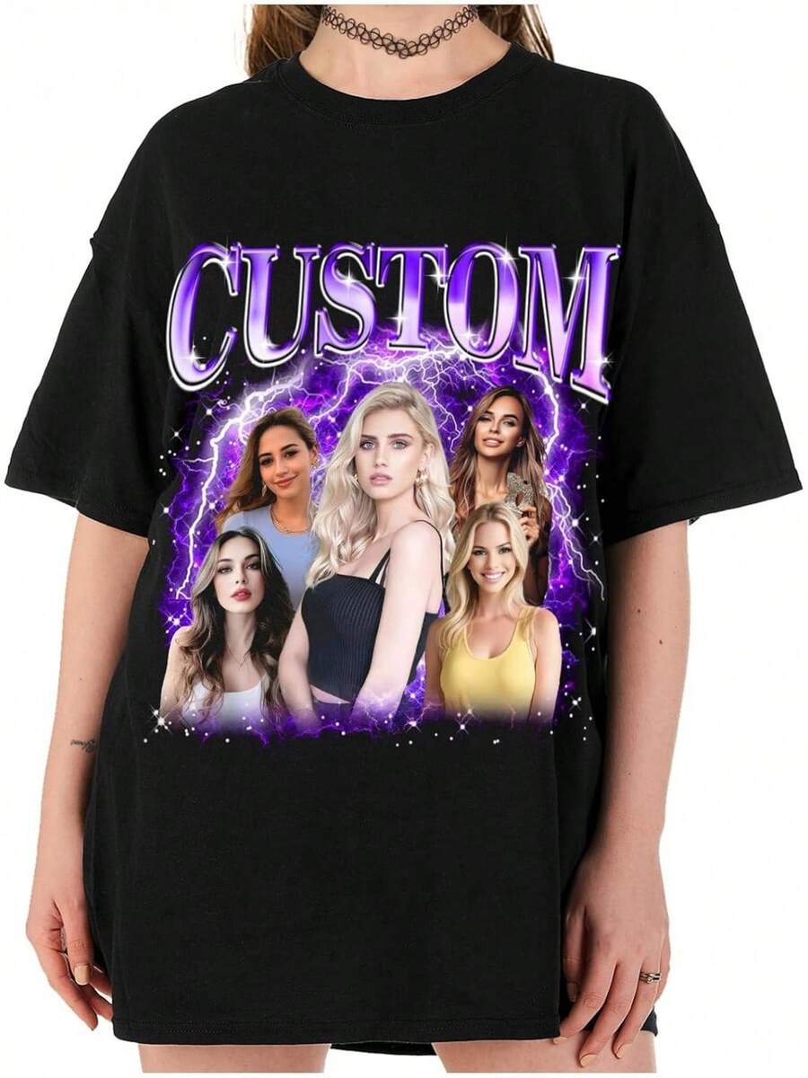 LucBuy Camisetas Personalizadas de Rap Pirata, Sudadera Extragrande con Texto y Fotos de Caras Retro Personalizadas, Cara Gráfica Cuello Redondo Casual Hombro Caído Sudaderas con Capucha Regalos - Estilo 1 - Ver 1