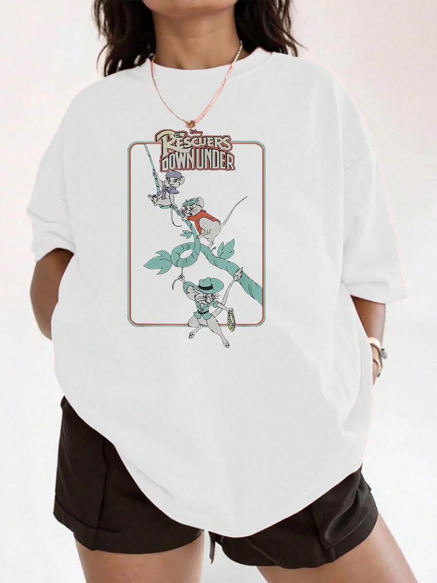 Fun Illustration With Brave, Adventurous Mice Helping Each Other Among Giant Leaves That Symbolize Friendship, Teamwork, Hope, And Courage In Every Challenge. Comfortable And Casual Women's T-Shirt For Everyday Wear. - 白色 - View 1
