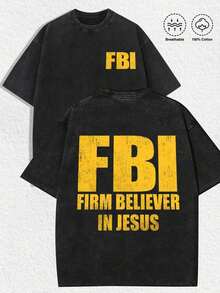 1 Camiseta con estampado "Retro Religioso 'F*B*I - Firme Creyente en Jesús', Estética Vintage Desgastada, Ropa de Primavera/Verano para Hombres y Mujeres, Camiseta de Corte Regular, Eventos Navideños y Religiosos, Camiseta Casual para Uso Diario de Hombres y Mujeres, Son Excelentes Regalos para Amigos y Familiares, Camisetas 100% Algodón, Diseño Juvenil y Moderno, Camisetas Gráficas para Hombres, Camisetas Gráficas para Mujeres, Moda Urbana, Estilo Callejero, Reuniones Casuales, Reuniones Religiosas, Ocio Diario. - Negro - Ver 1