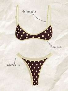 Set de 2 piezas Bikini de tirantes finos con estampado aleatorio para mujer, verano - Multicolor 2 - Ver 1