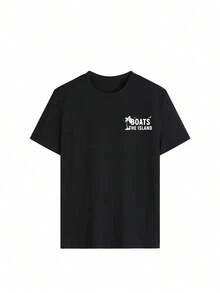 Women's Casual Short-Sleeved T-Shirt With A Round Neck, Palm Tree And Letter Print, Ideal For Summer. Versatile And Fashionable For Everyday And Vacation Style. Graphic Blouses For Women In White, Black, And Pink. - 黑色 - 查看 4