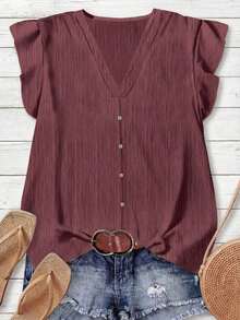 Camisa minimalista casual para mujer, adecuada para el verano - Rojo violeta - Ver 9