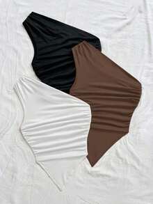 3 piezas Conjunto informal de verano de 2 piezas para mujer con parte superior de hombro asimétrico y bajo asimétrico, adecuado para volver al colegio, té de la tarde, casual, invitada a boda en la playa, brunch de graduación, Día de San Patricio, - Multicolor 4 - Ver 2