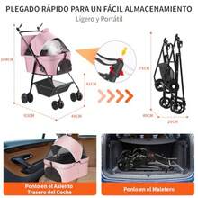 NOVAKA Carriola para Mascotas, Carriola de 4 Ruedas para Perros, Cuerpo Separable, Tejido de Malla Transpirable y Visible con Cesta de Almacenaje, Plegado Rápido - Rosa - Ver 7