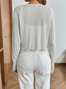 Chaqueta delgada de mujer con botones frontales y dobladillo de lechuga de unicolor minimalista - Gris - Ver 2